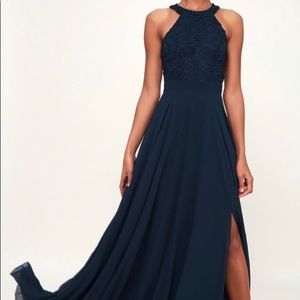 Lulus Picture Perfect Navy Lace Maxi Dress